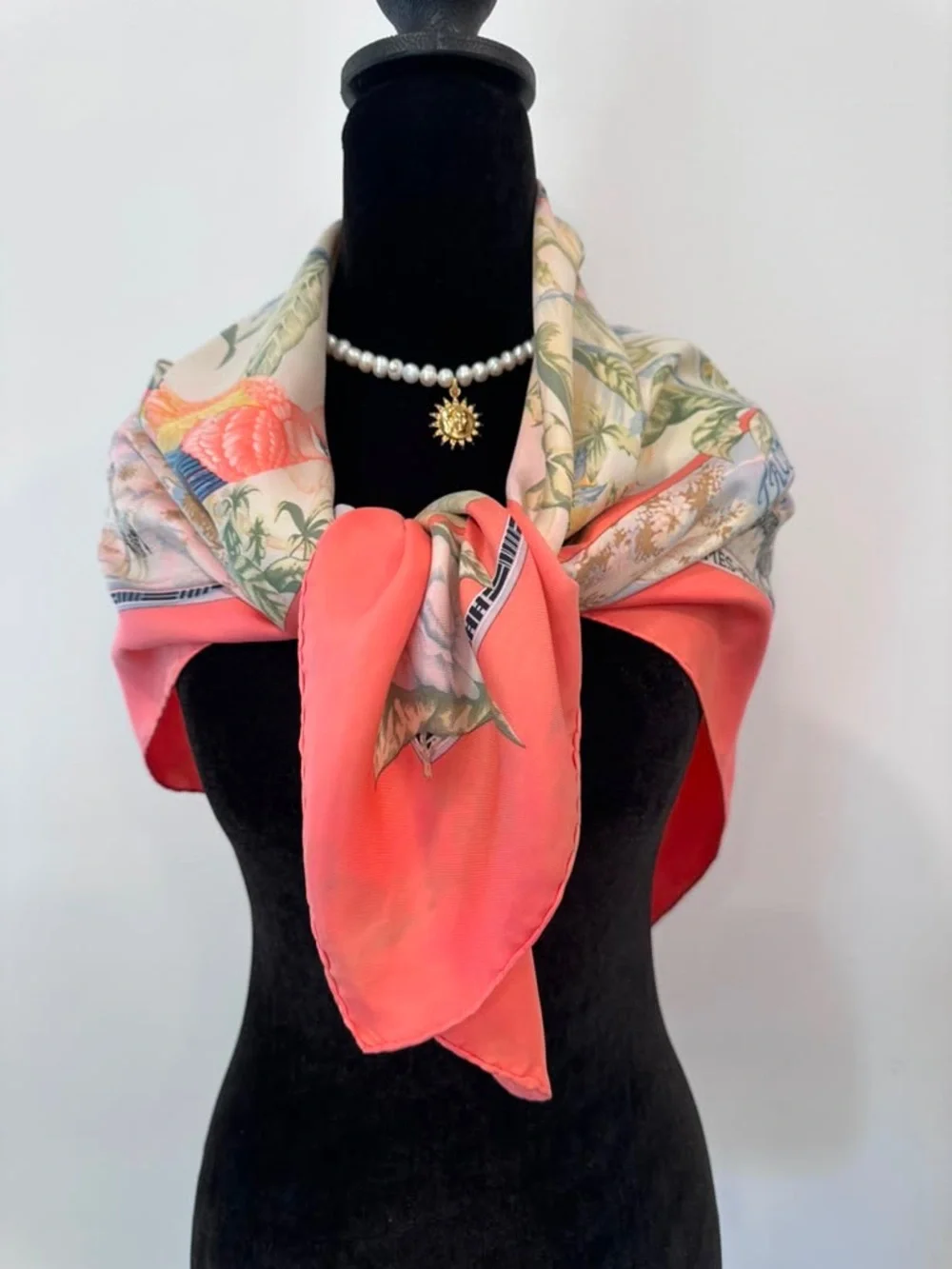 Hermes Silk Scarf Pink White Hand Rolled Made in France